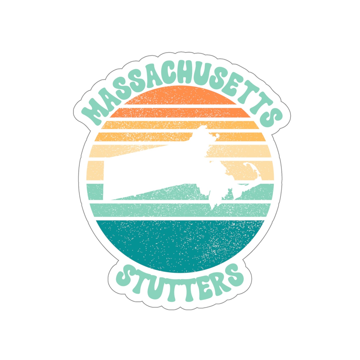 Massachusetts Stutters Retro Sun Sticker, 3", 4", 5" or 6"