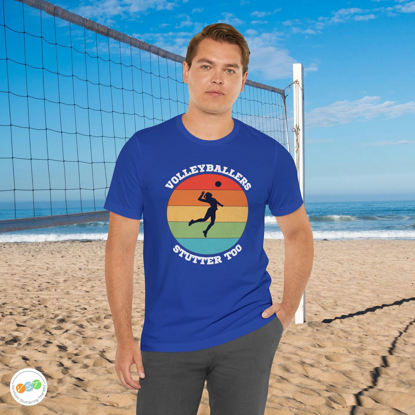 Volleyballers Stutter Too Retro Sun Spiking Vball T-shirt