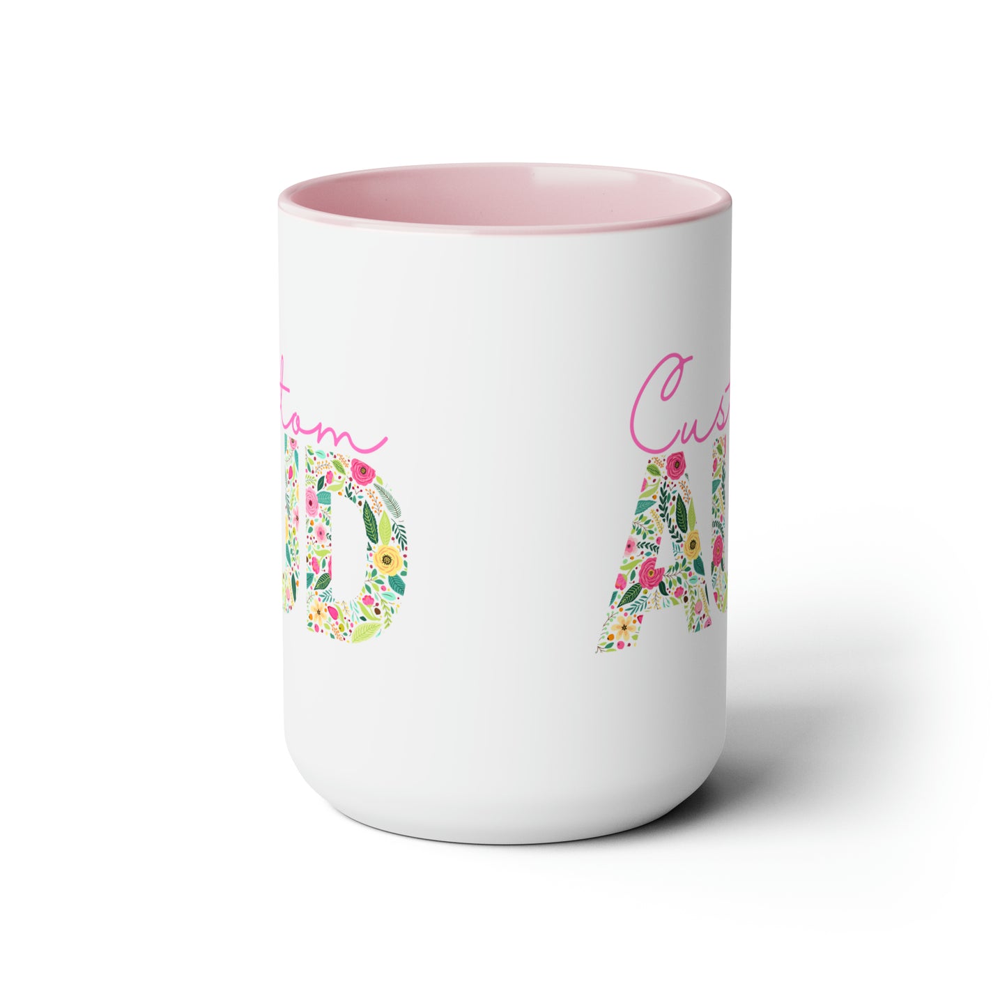 Custom Name Floral AUD Two-Tone Mug Gift, 15 oz.