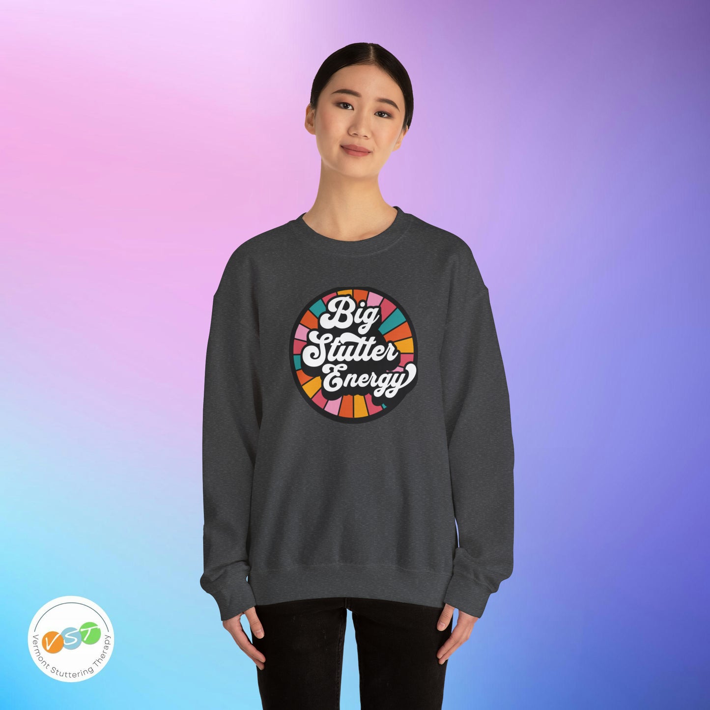 Big Stutter Energy Funny Retro Stuttering Crewneck Sweatshirt