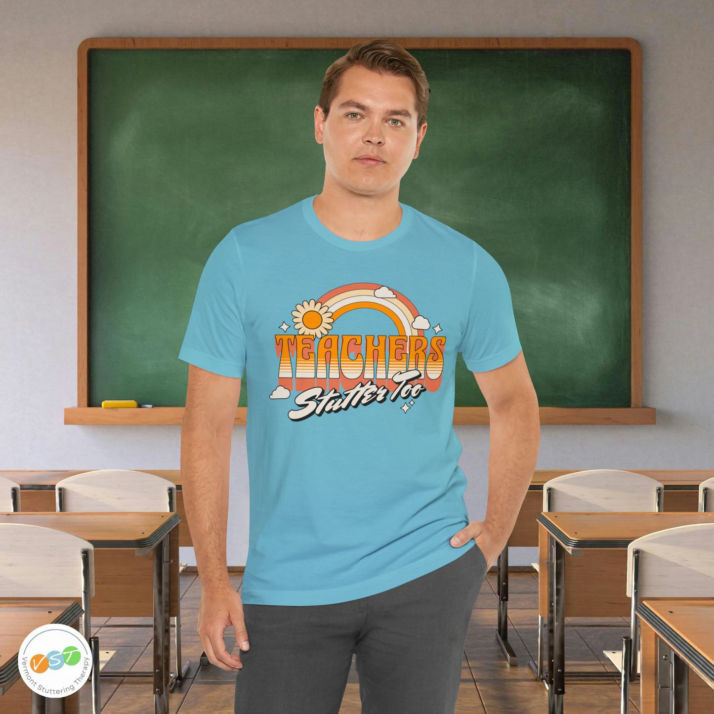Teachers Stutter Too Retro Rainbow T-shirt