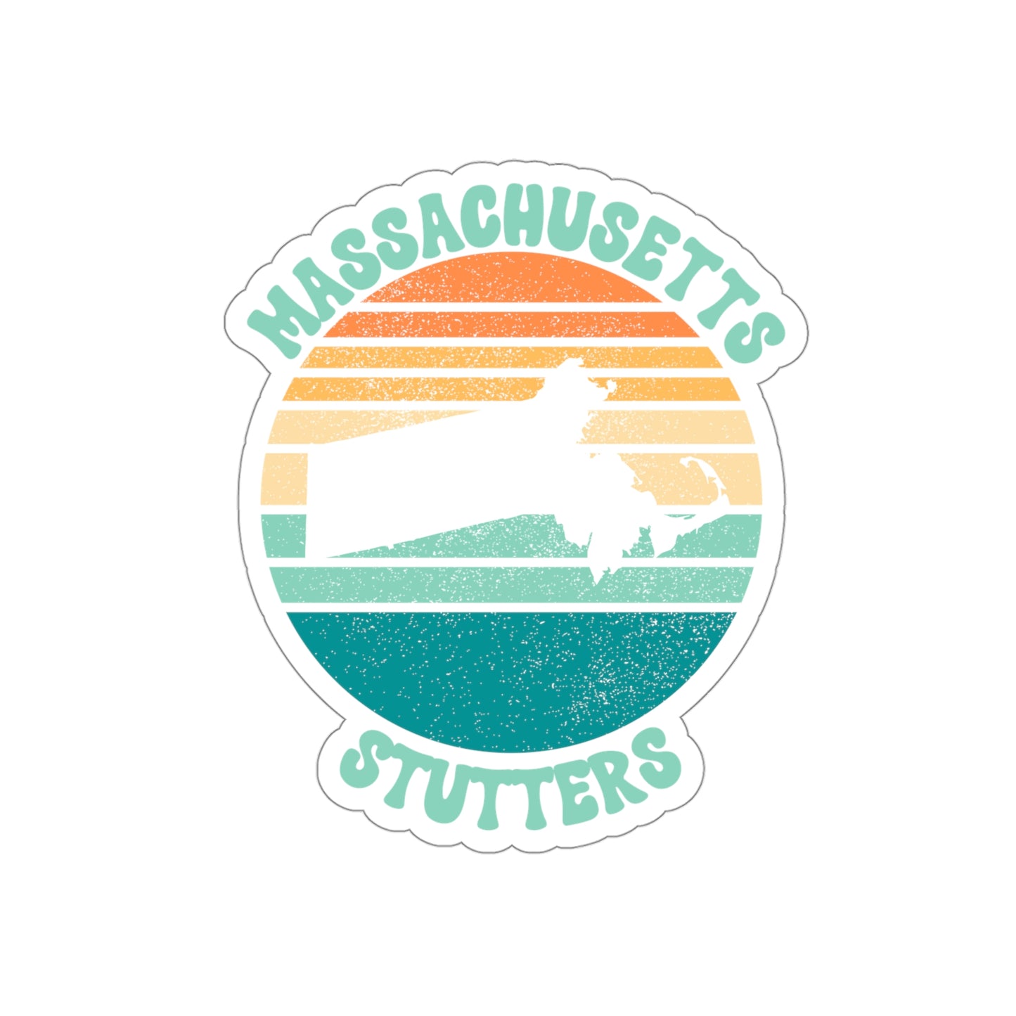 Massachusetts Stutters Retro Sun Sticker, 3", 4", 5" or 6"