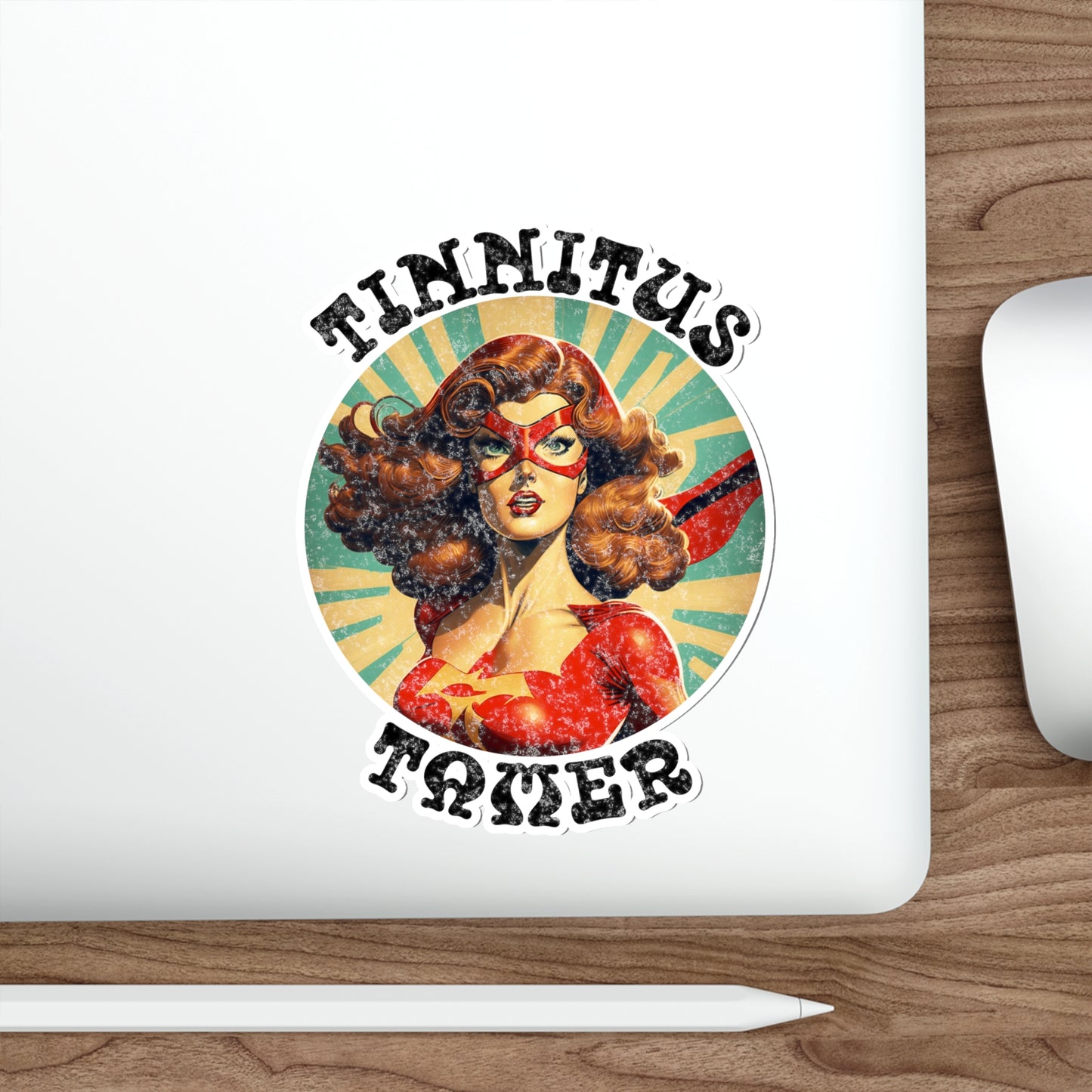 Tinnitus Tamer Pulp Art Audiologist Die-Cut Vinyl Matte Sticker, 4" 5" or 6"