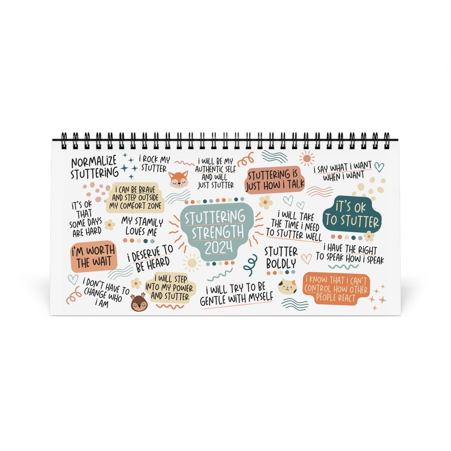 Stuttering Affirmation Motivational Quotes Monthly Desk Calendar 2024