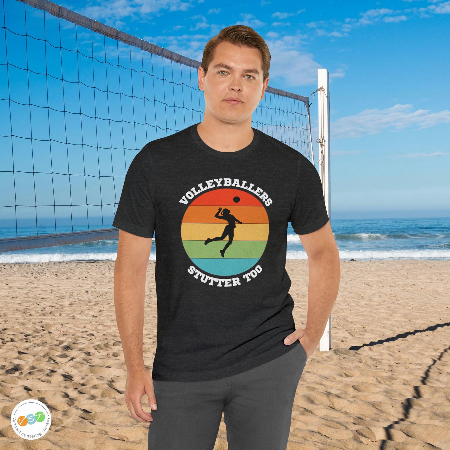 Volleyballers Stutter Too Retro Sun Spiking Vball T-shirt