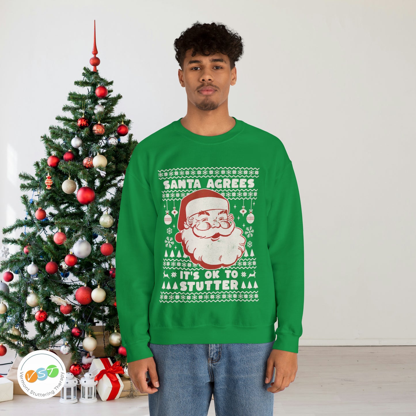 Santa Agrees It's OK to Stutter Ugly Christmas Sweatshirt