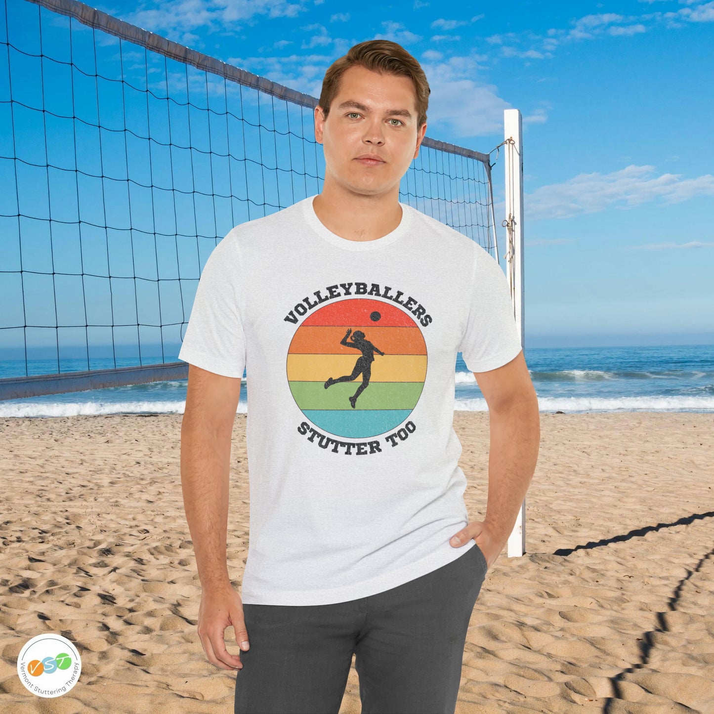 Volleyballers Stutter Too Retro Sun Spiking Vball T-shirt