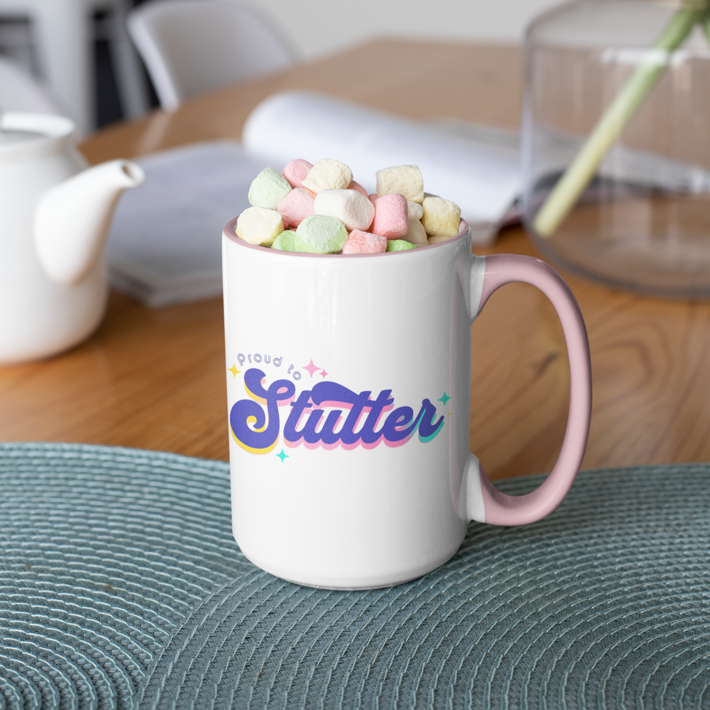 Proud to Stutter Mug Retro, 15oz Two-Tone Stuttering Mug, Normalize Stuttering Awareness Support, Cute Mug Gift for Person Who Stutters