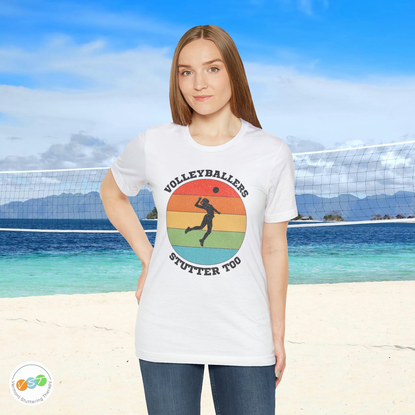 Volleyballers Stutter Too Retro Sun Spiking Vball T-shirt