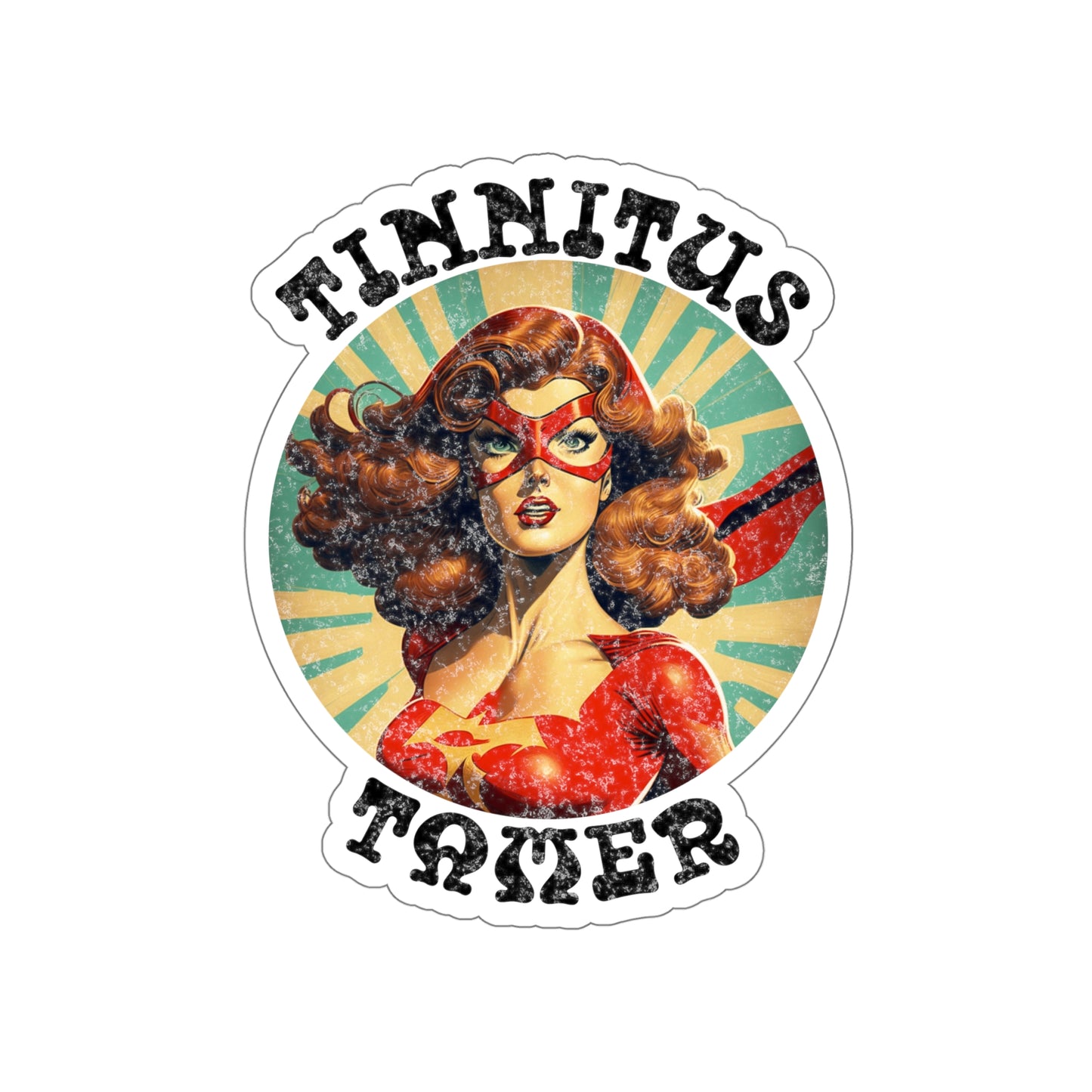 Tinnitus Tamer Pulp Art Audiologist Die-Cut Vinyl Matte Sticker, 4" 5" or 6"