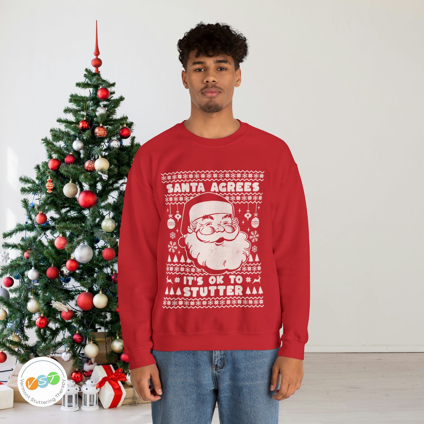 Santa Agrees It's OK to Stutter Ugly Christmas Sweatshirt