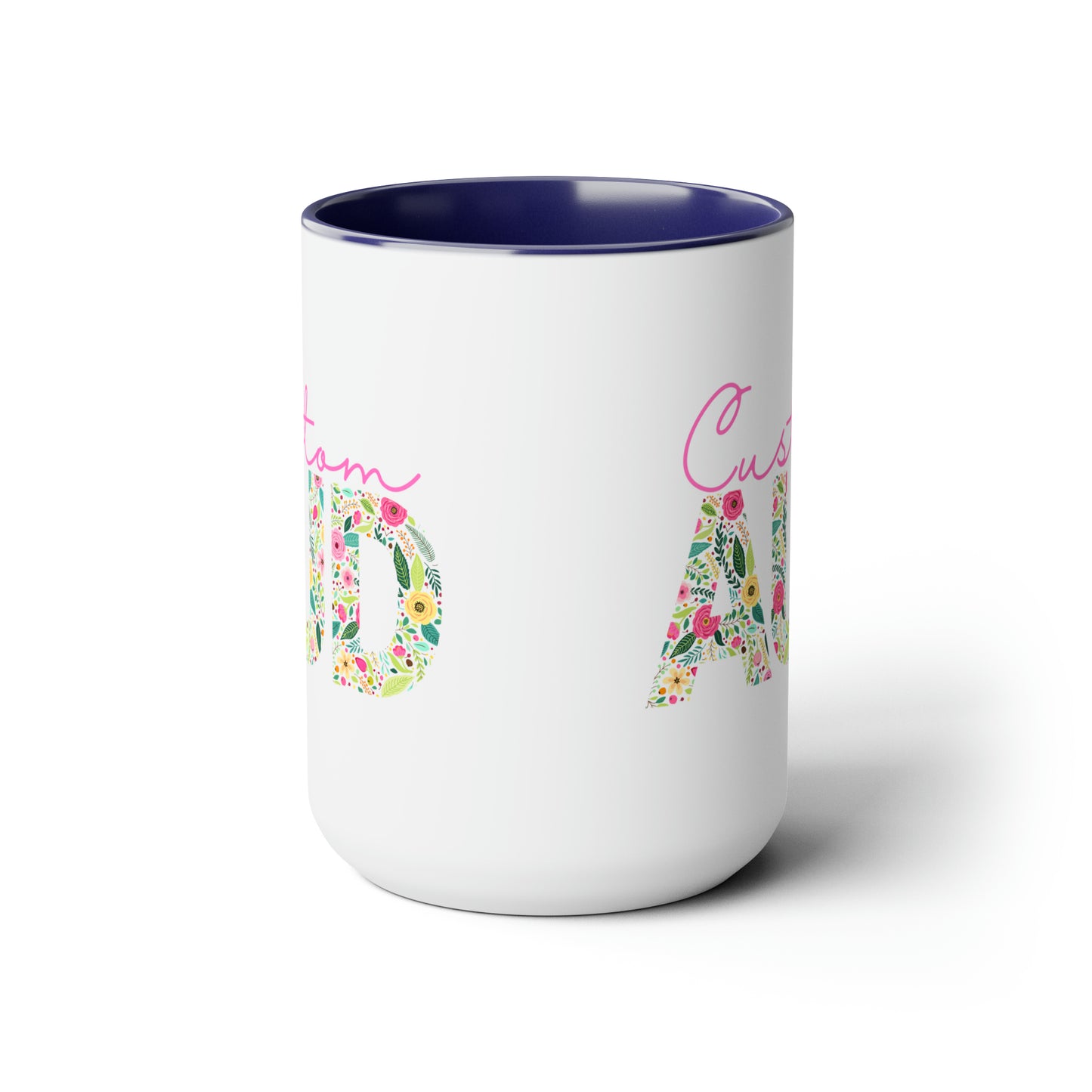 Custom Name Floral AUD Two-Tone Mug Gift, 15 oz.