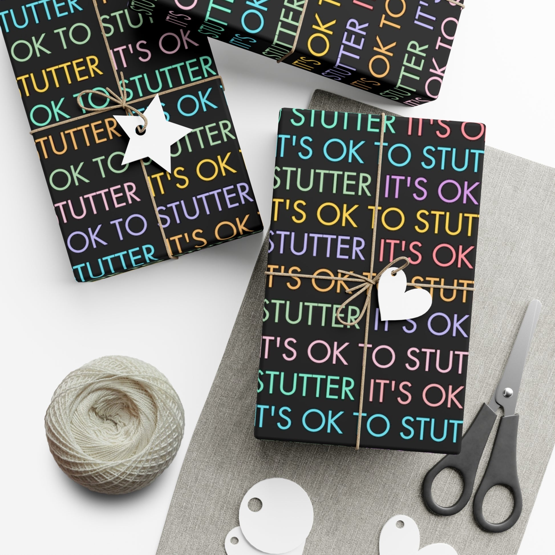 It's OK to Stutter Multicolored Gift Wrap for People Who Stutter - Black