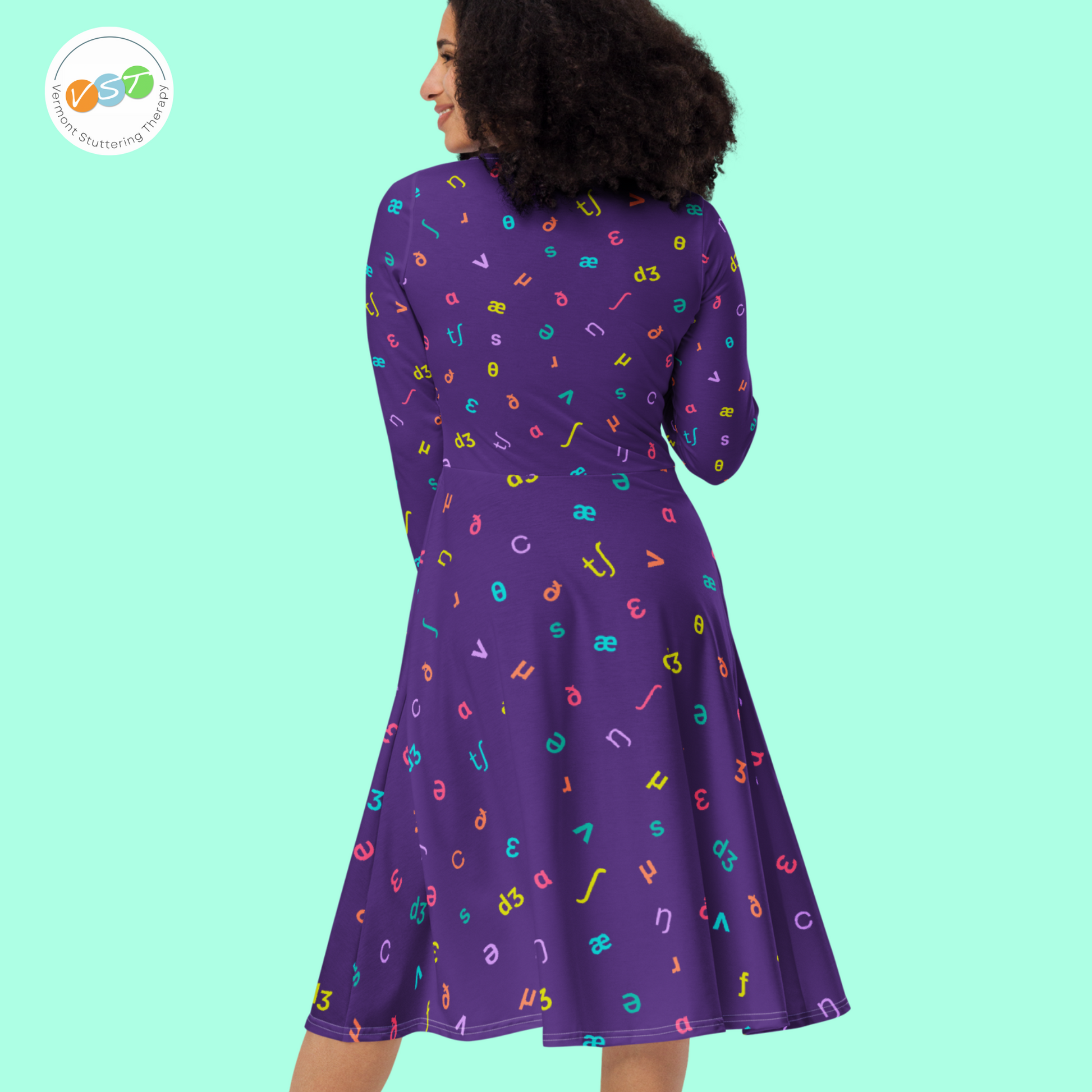 IPA Phonetic Symbol Long Sleeve Midi Dress - Purple