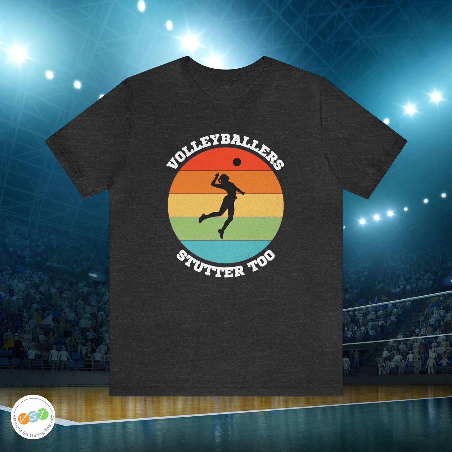 Volleyballers Stutter Too Retro Sun Spiking Vball T-shirt