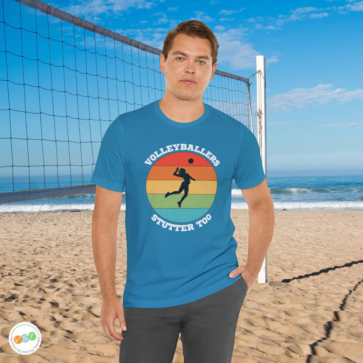 Volleyballers Stutter Too Retro Sun Spiking Vball T-shirt