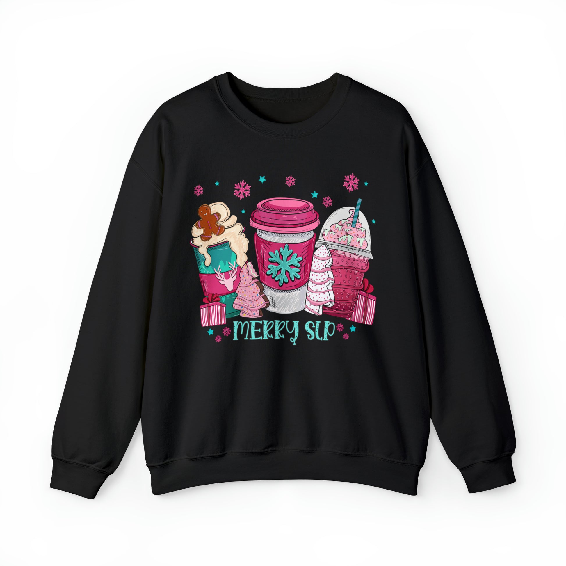 Merry SLP Pink and Blue Coffee Cup Christmas Sweatshirt