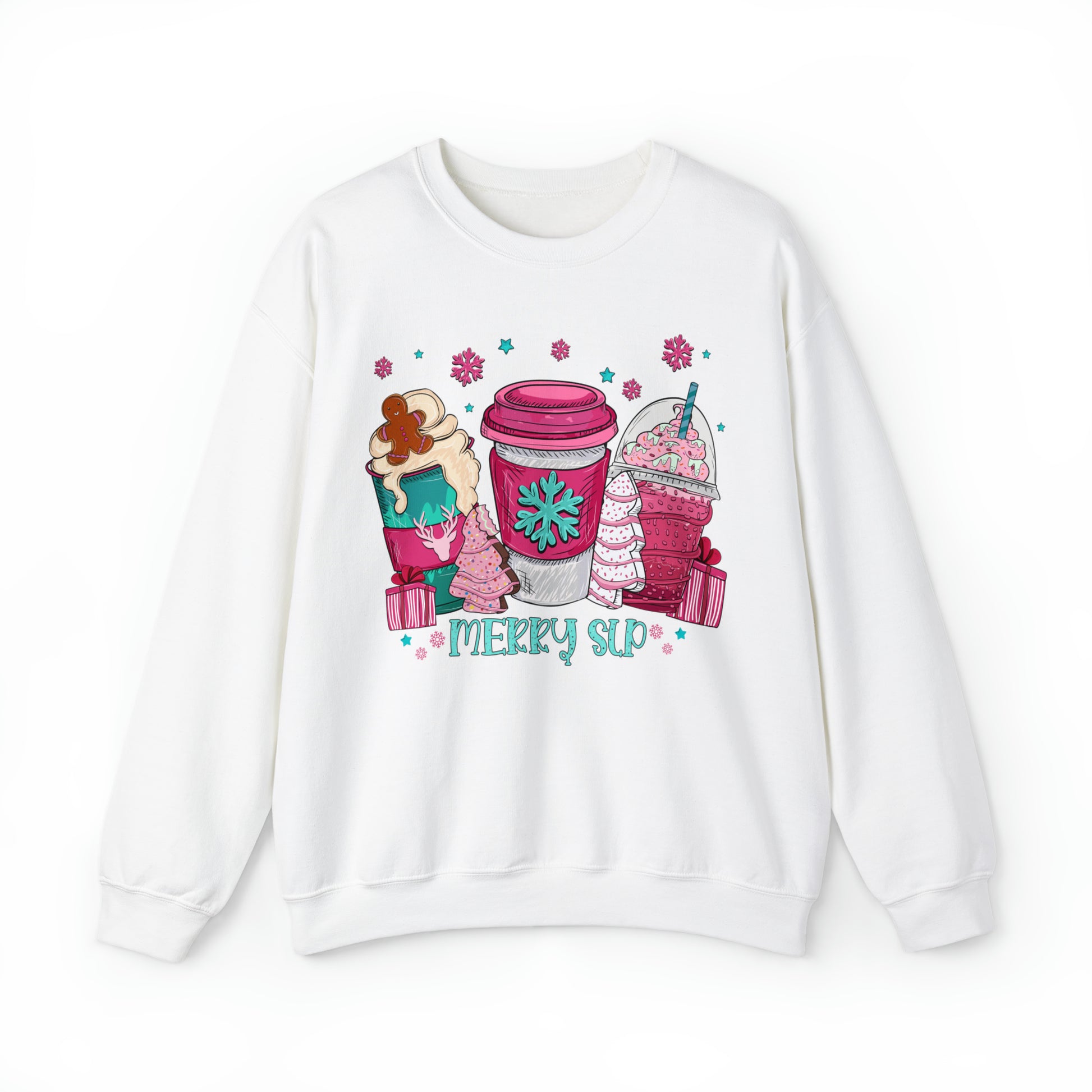 Merry SLP Pink and Blue Coffee Cup Christmas Sweatshirt