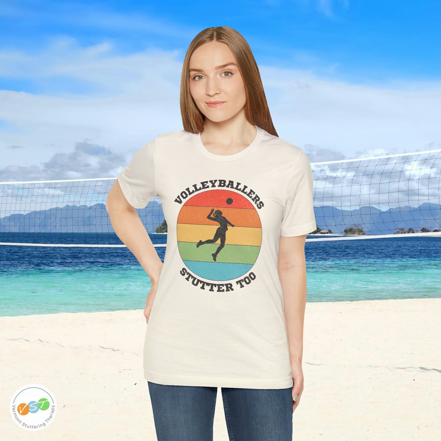 Volleyballers Stutter Too Retro Sun Spiking Vball T-shirt