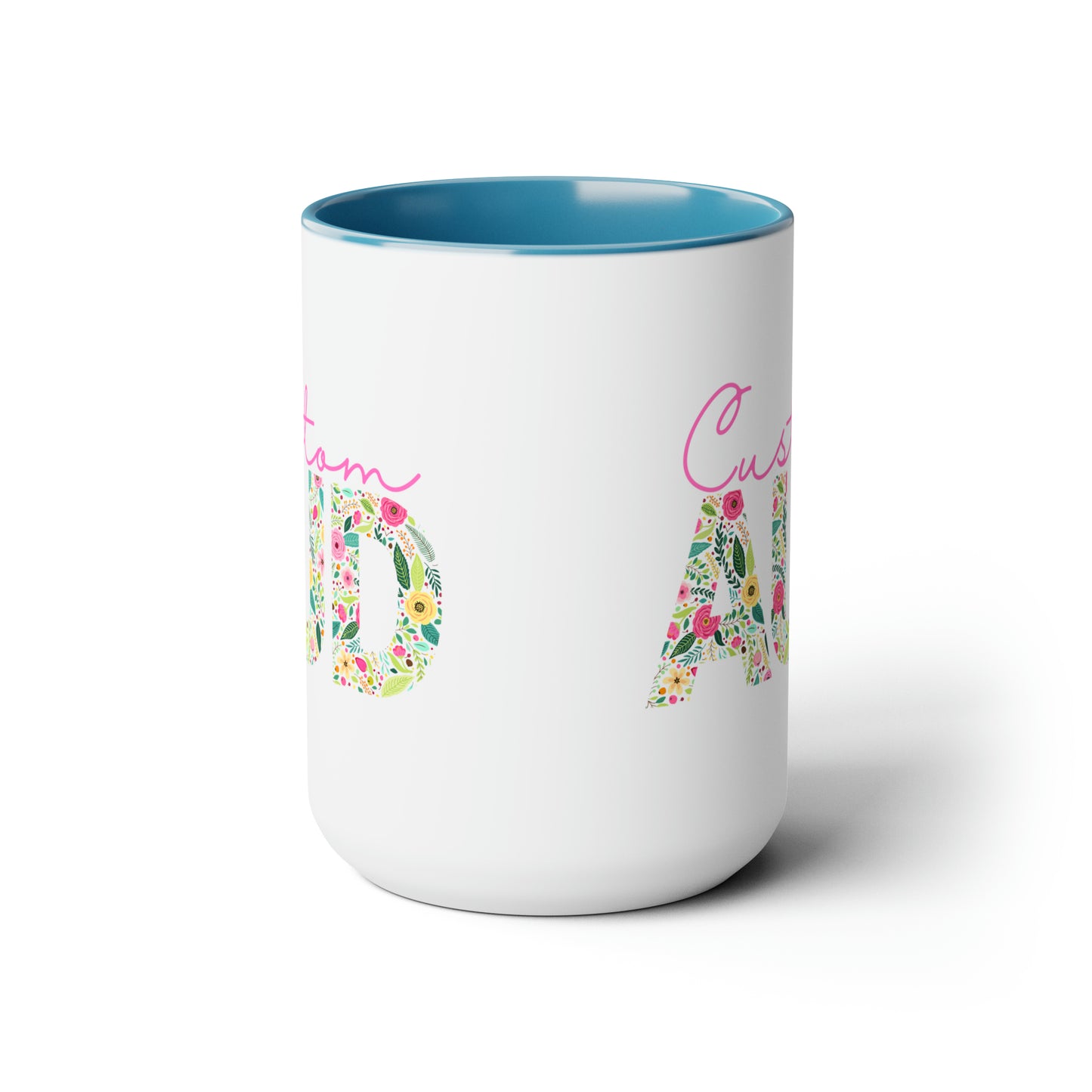 Custom Name Floral AUD Two-Tone Mug Gift, 15 oz.