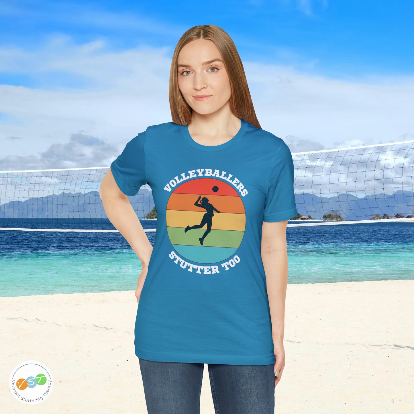 Volleyballers Stutter Too Retro Sun Spiking Vball T-shirt