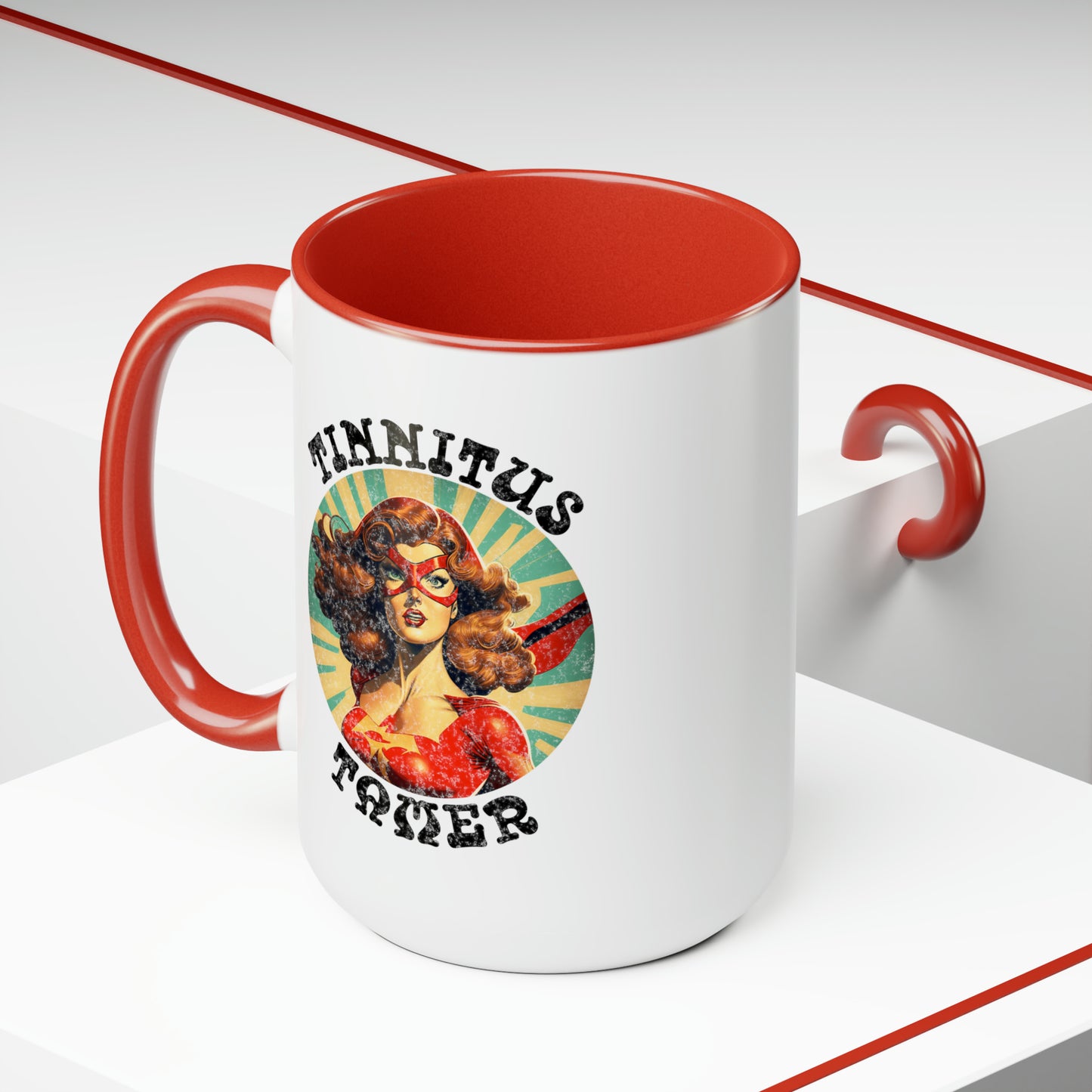 Tinnitus Tamer Pulp Art Superhero Audiologist Mug, 15 oz