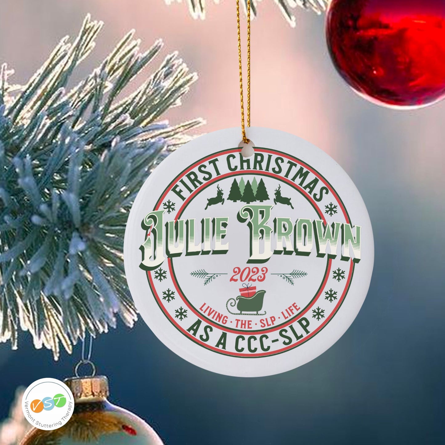 SLP Custom Name Retro First Christmas Ornament