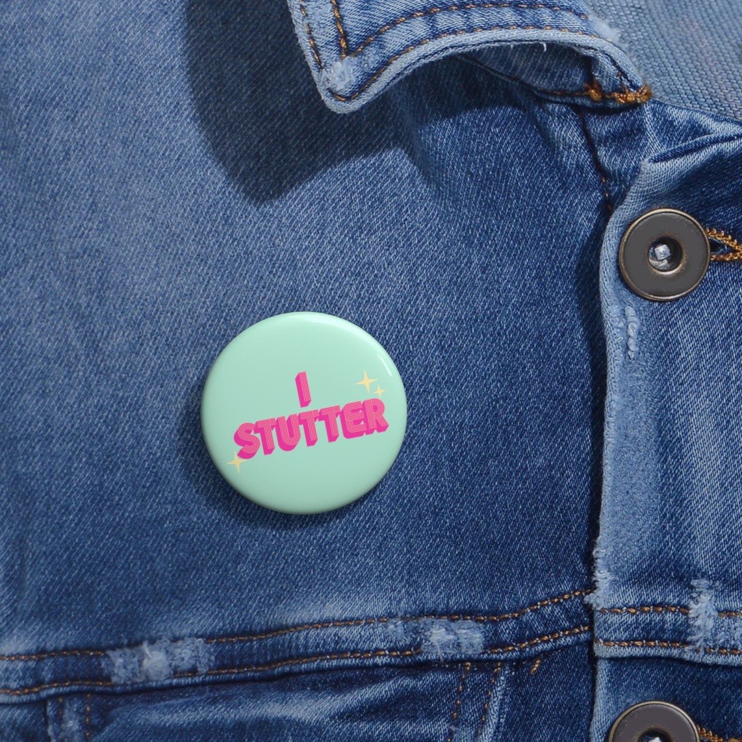 I Stutter Retro Mint Pink Pin Button, 1.25" 2.25" or 3"