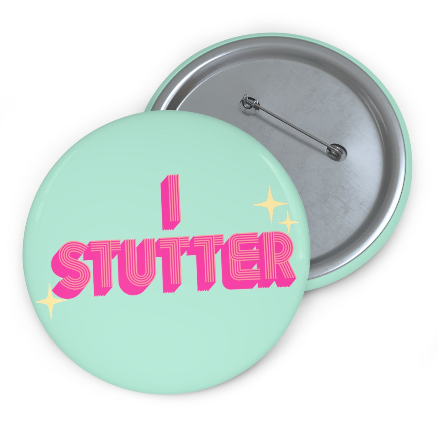I Stutter Retro Mint Pink Pin Button, 1.25" 2.25" or 3"