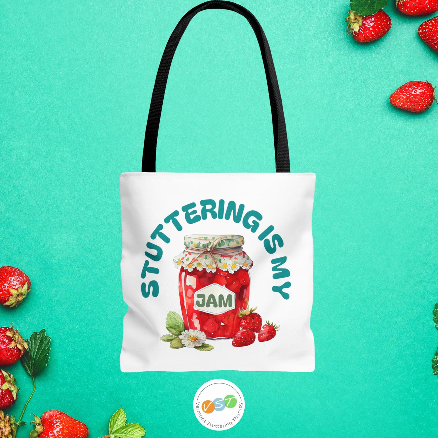 Stuttering is My Jam Tote Bag for Person Who Stutters, Cute Strawberry Bag Gift for PWS, Stutter Awareness Bag, Stutter Support Tote 3 Sizes