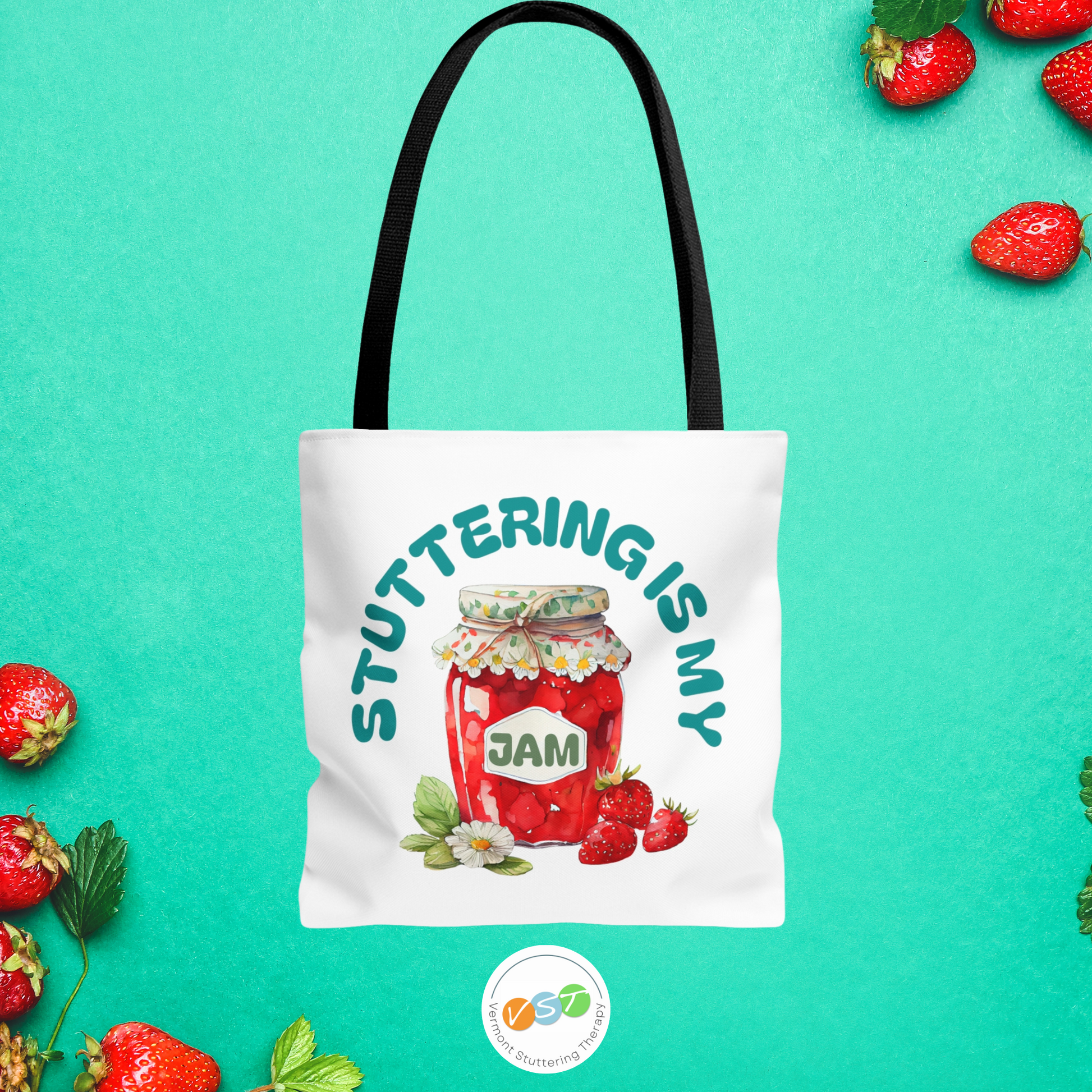 Stuttering is My Jam Tote Bag for Person Who Stutters, Cute Strawberry Bag Gift for PWS, Stutter Awareness Bag, Stutter Support Tote 3 Sizes