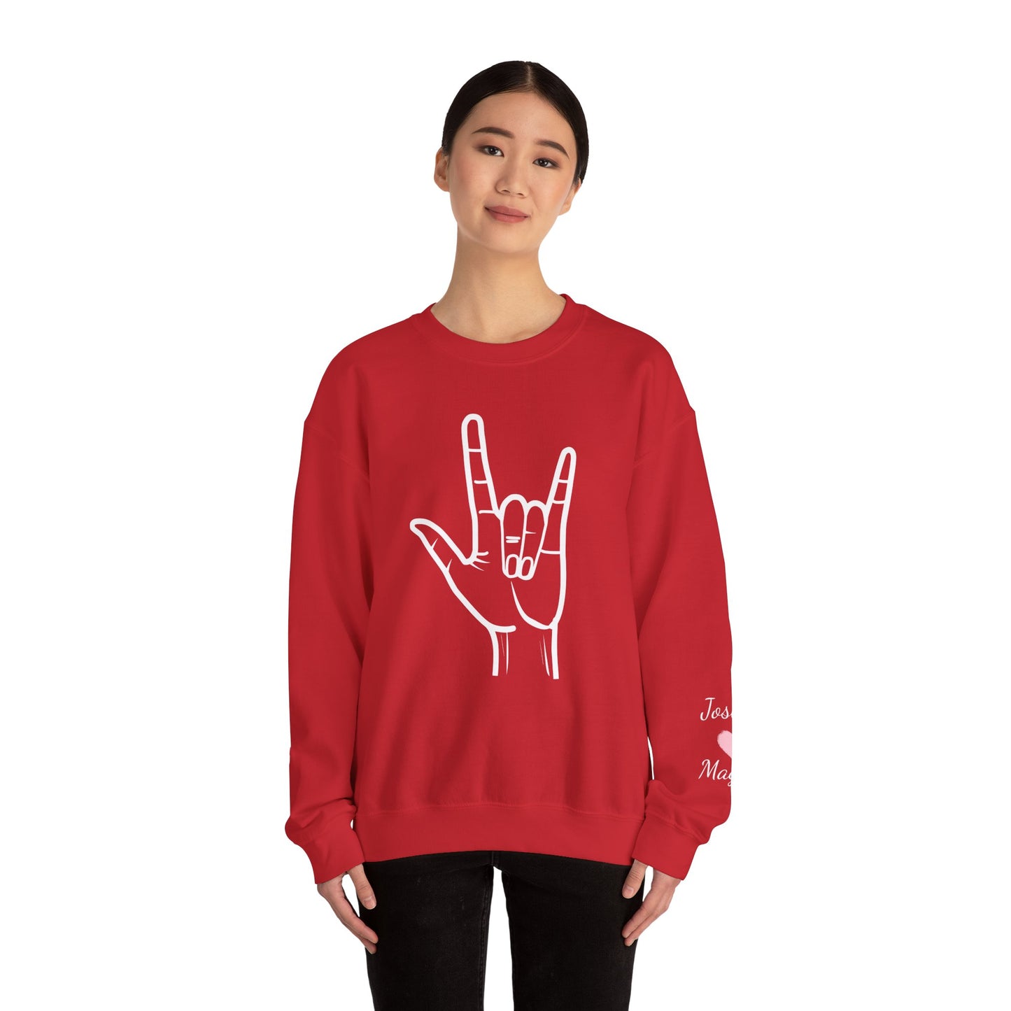 ASL I Love You Valentine's Day Custom Sweatshirt with Names on Sleeve Print Gift for Girlfriend