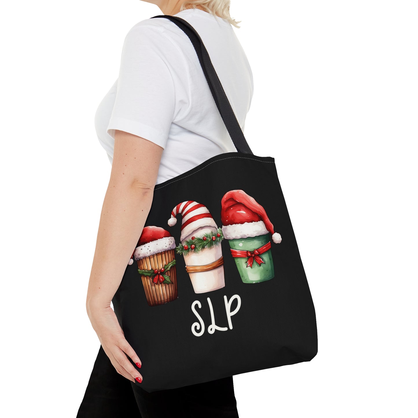 SLP Black Christmas Tote with Coffee & Santa Hat