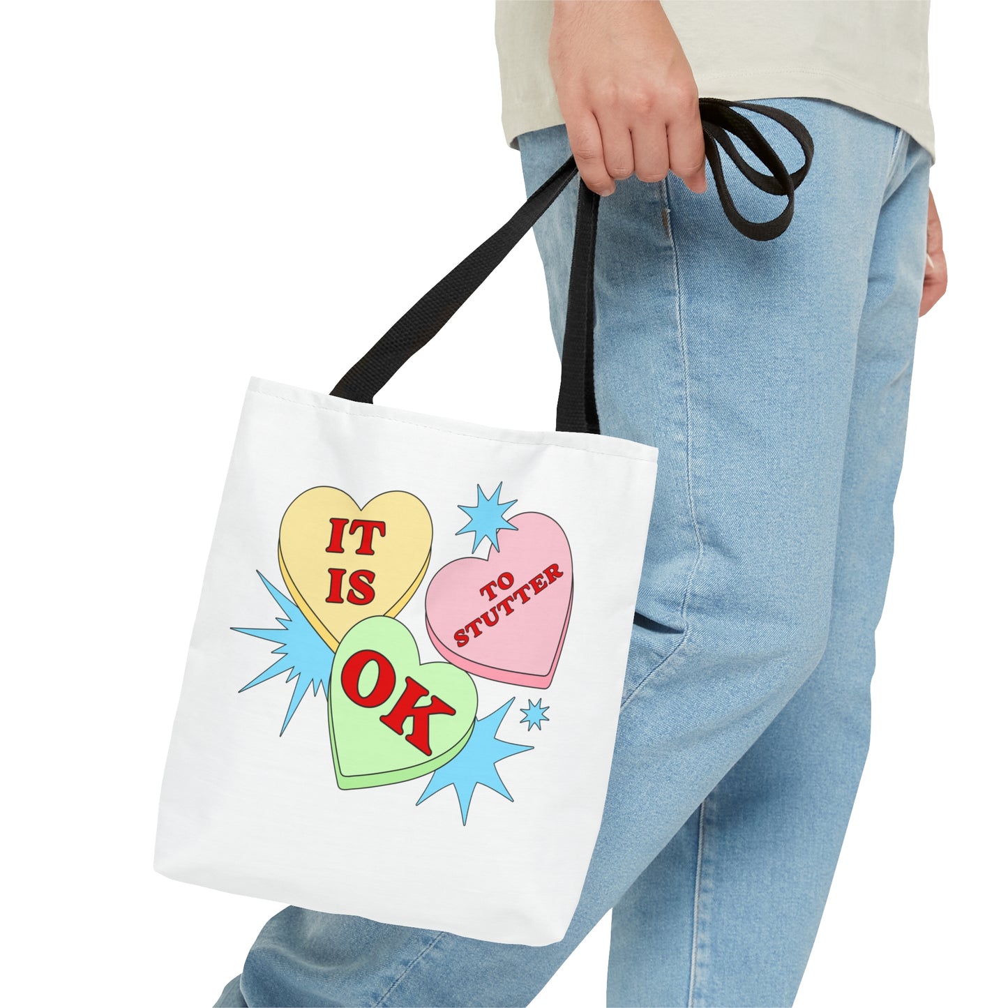 Cute Candy Heart It Is OK to Stutter Tote Bag