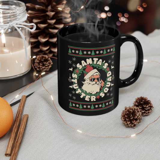 Santa's Stutter Squad Ugly Christmas Black Coffee Mug, 11 oz