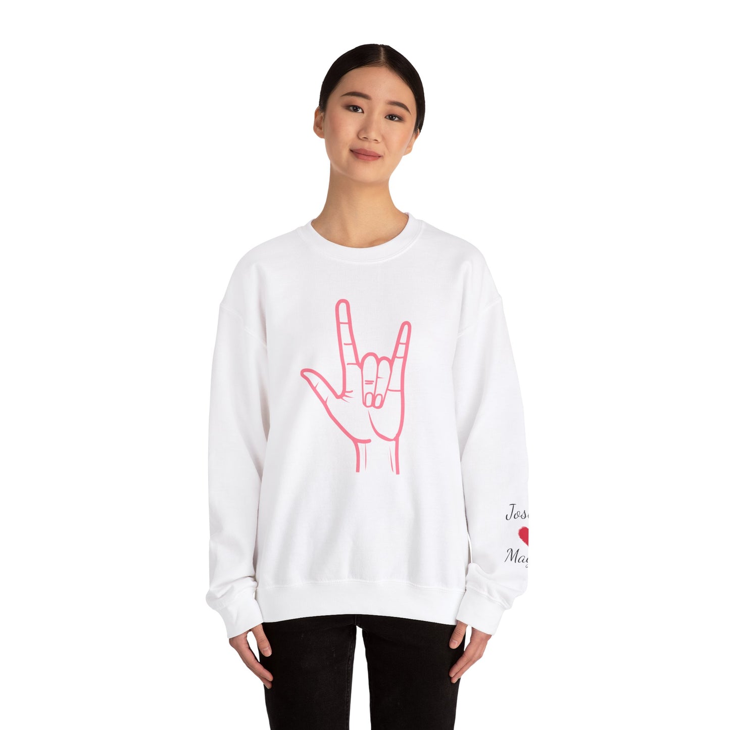 ASL I Love You Valentine's Day Custom Sweatshirt with Names on Sleeve Print Gift for Girlfriend