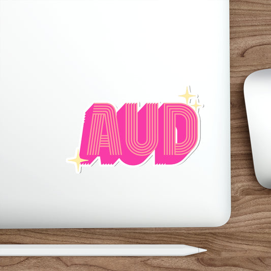 AUD Pink Retro Sticker for Audiologist, 2" 3" 4" or 5"