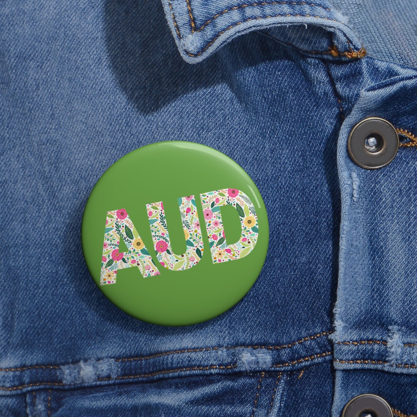 Audiologist floral AUD Pin Button,1.25" 2.25" or 3"