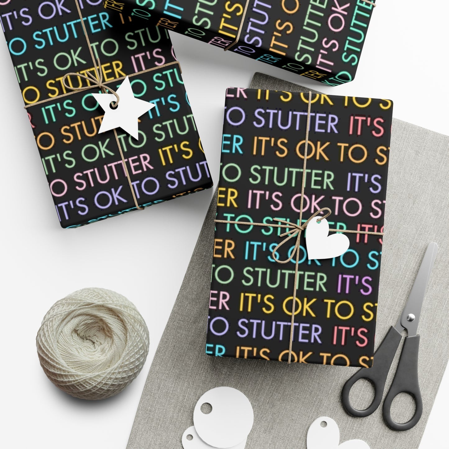 It's OK to Stutter Multicolored Gift Wrap for People Who Stutter - Black