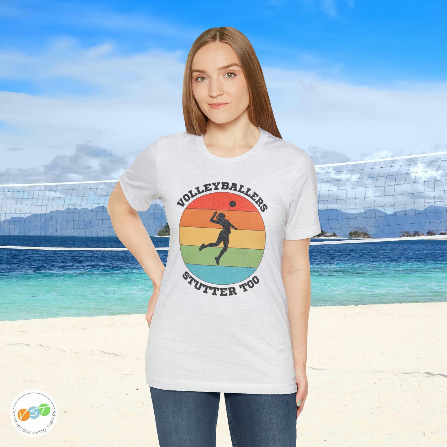 Volleyballers Stutter Too Retro Sun Spiking Vball T-shirt