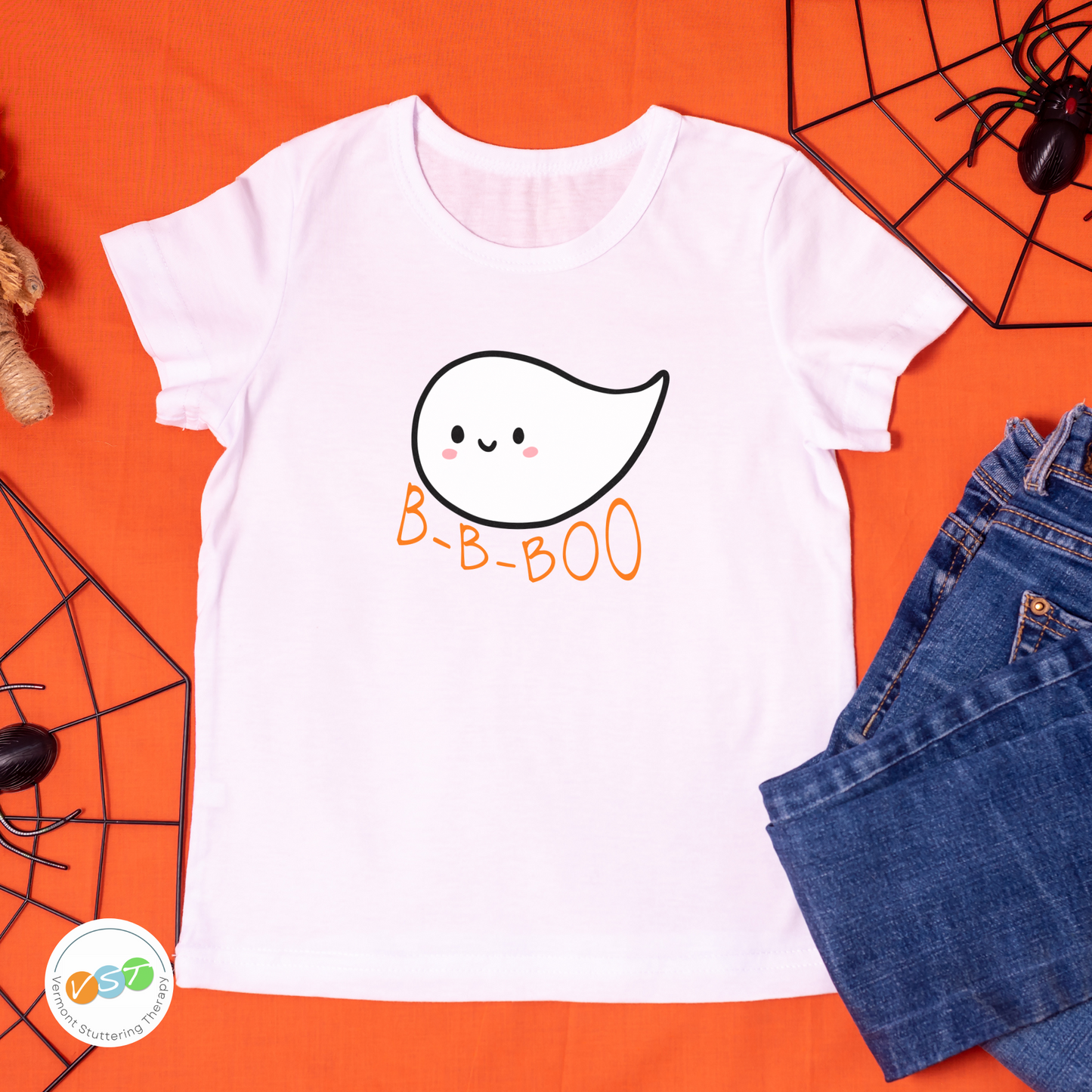 Kids Stuttering Ghost Halloween B-B-Boo T-shirt for Child Who Stutters