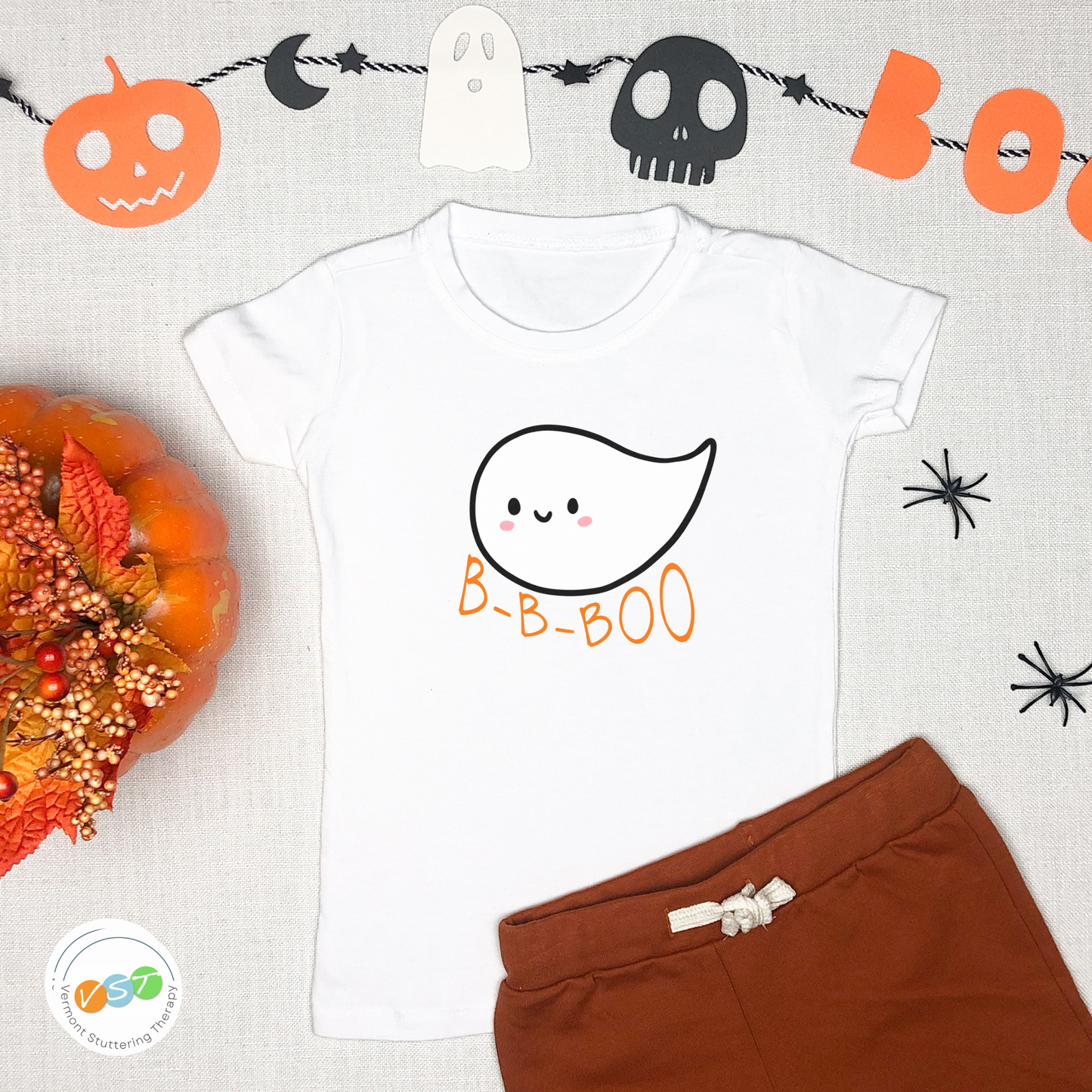 Kids Stuttering Ghost Halloween B-B-Boo T-shirt for Child Who Stutters