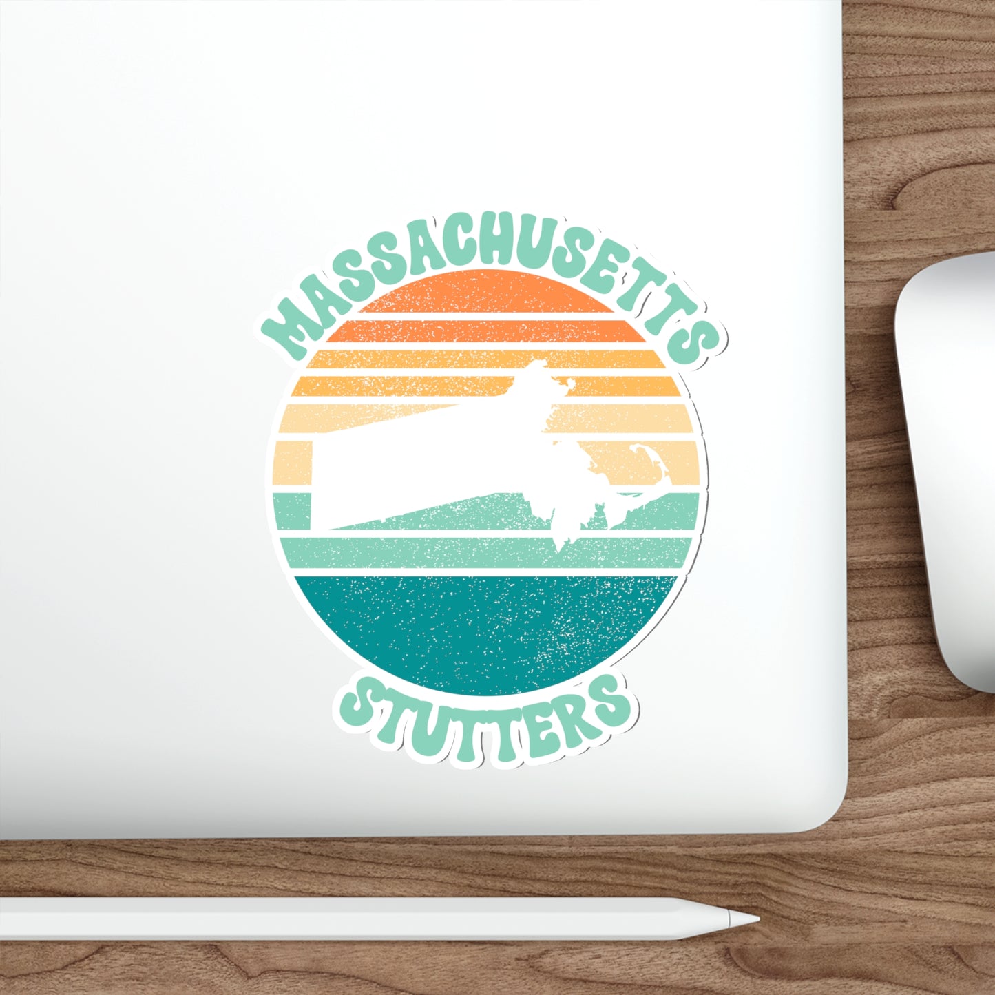 Massachusetts Stutters Retro Sun Sticker, 3", 4", 5" or 6"