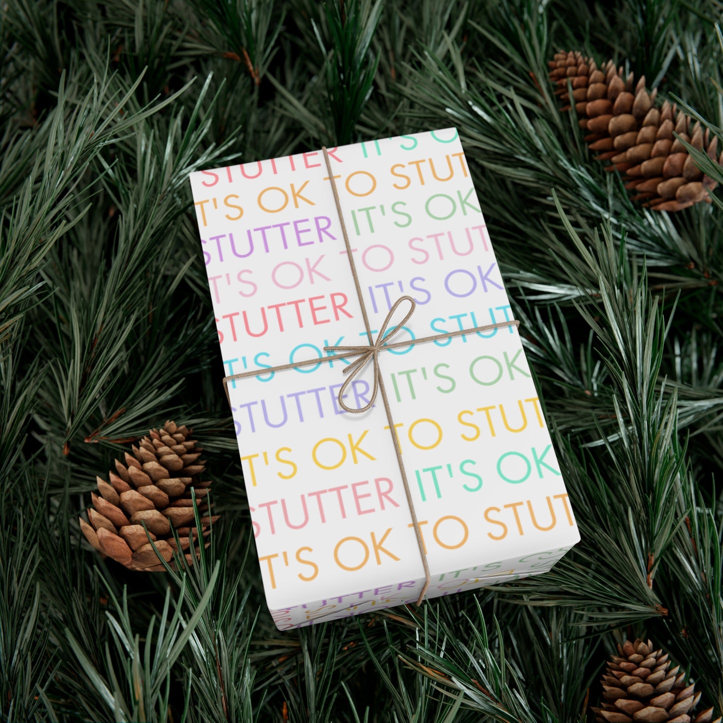 It's OK to Stutter Multicolored Gift Wrap for People Who Stutter - White