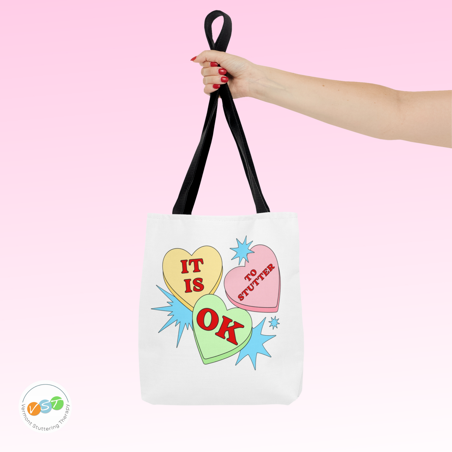 Cute Candy Heart It Is OK to Stutter Tote Bag