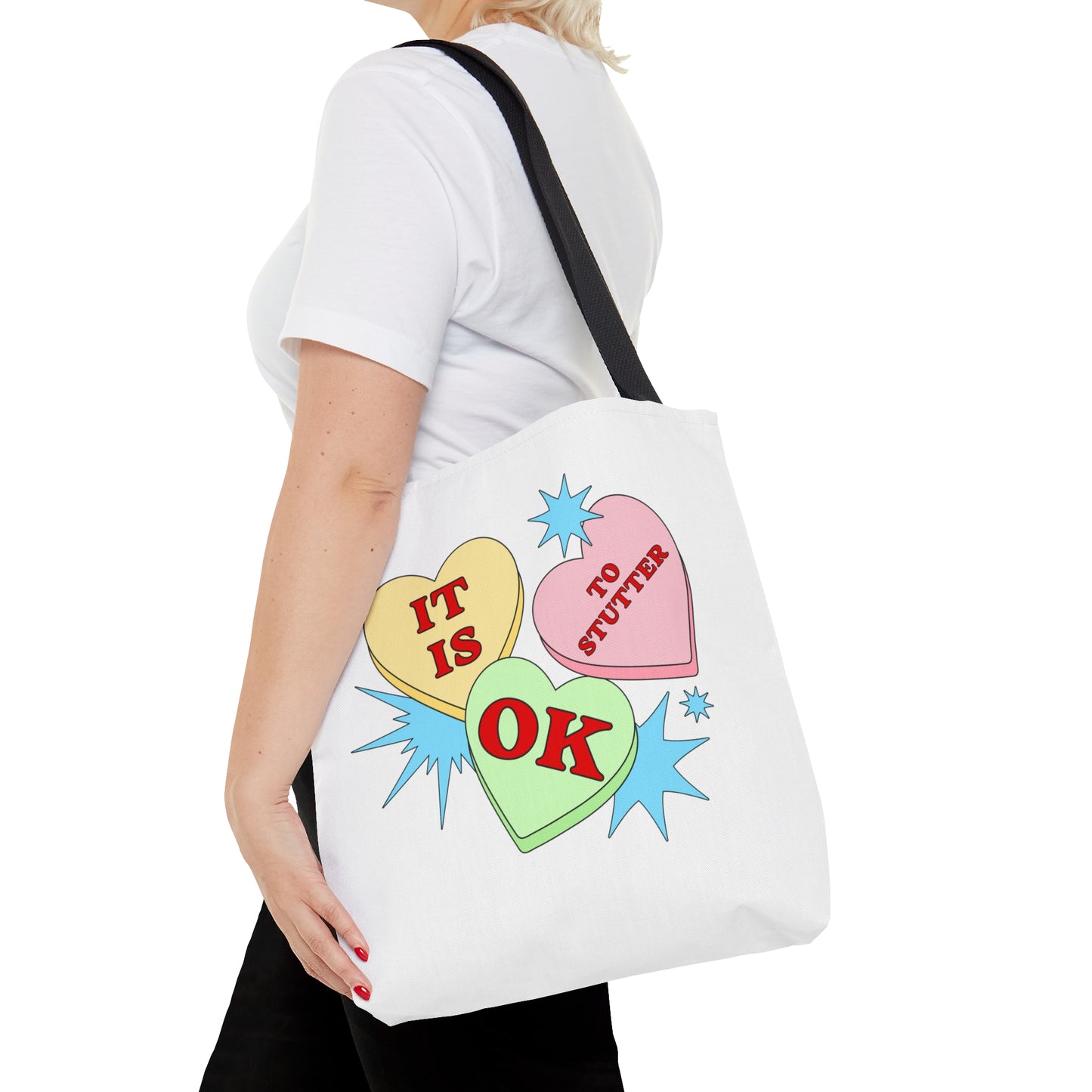 Cute Candy Heart It Is OK to Stutter Tote Bag