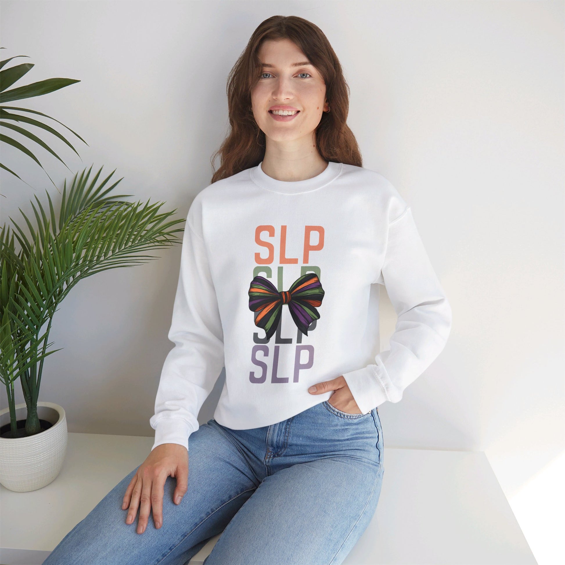 SLP Coquette Bow Halloween Sweatshirt for Speech-Language Pathologist