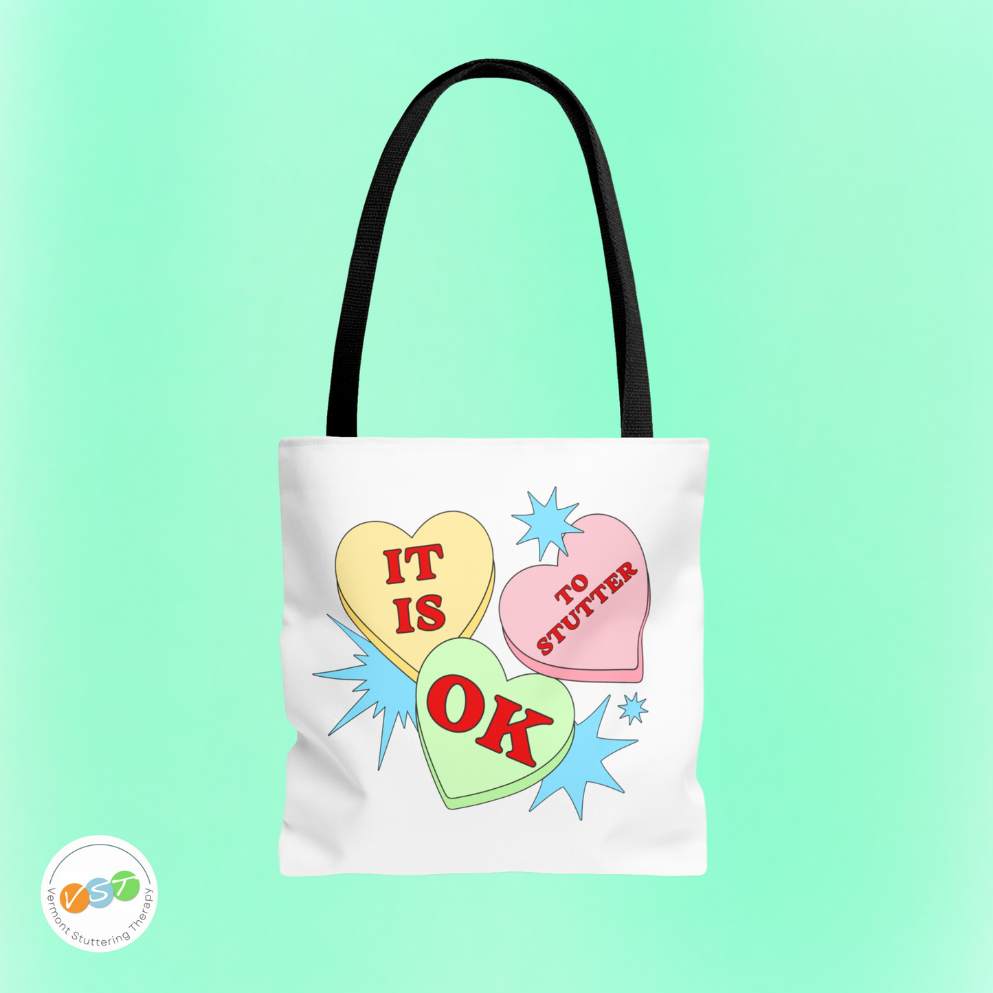 Cute Candy Heart It Is OK to Stutter Tote Bag