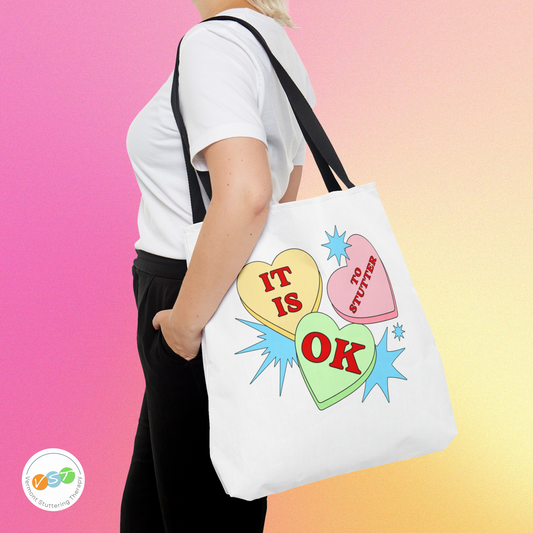 Cute Candy Heart It Is OK to Stutter Tote Bag