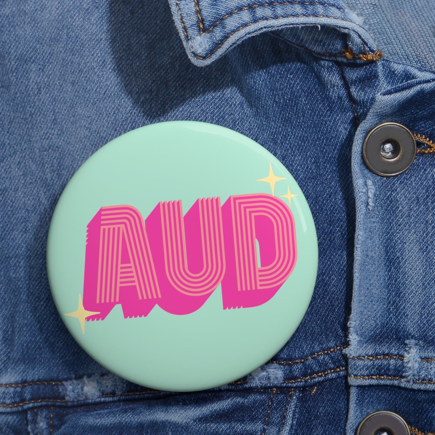 Retro Mint Pink AUD Audiologist Pin Button,1.25" 2.25" or 3"